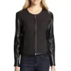 Eileen Fisher Wool & Leather Zip Up Jacket